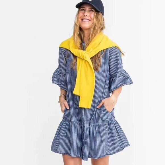 Kerri Rosenthal Amanda Mini Dress Striped Lunar Blue Buttondown Print M 271052